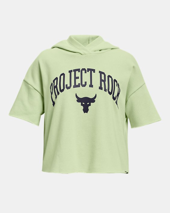 Girls' Project Rock Rival Fleece Script Short Sleeve Hoodie, Green, pdpMainDesktop image number 0